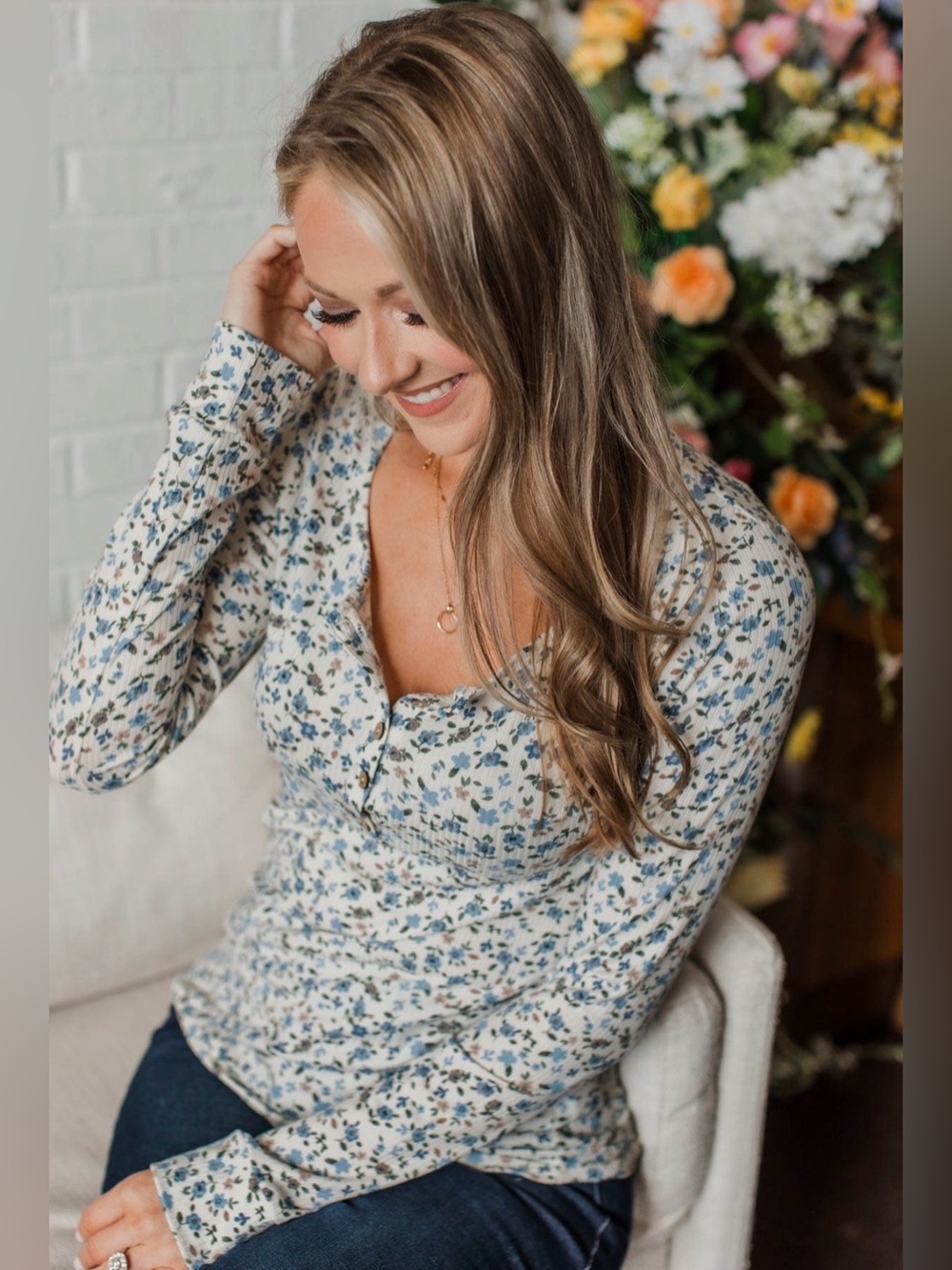 Floral Henley top pulse boutique
